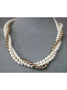 Pearl Necklace with Silver Tone Beads  Japan